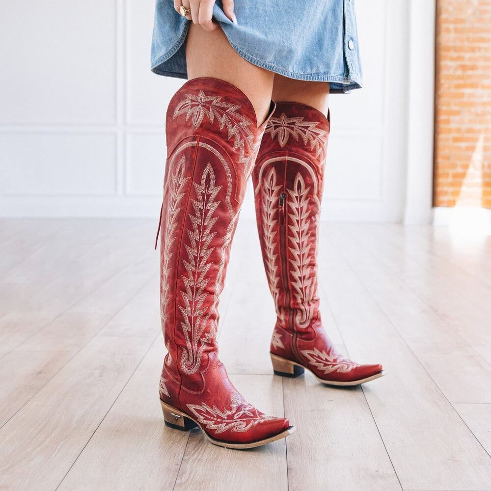 Lane Lexington OTK Corset Smoldering Ruby Red Leather Western Tall Boots Women